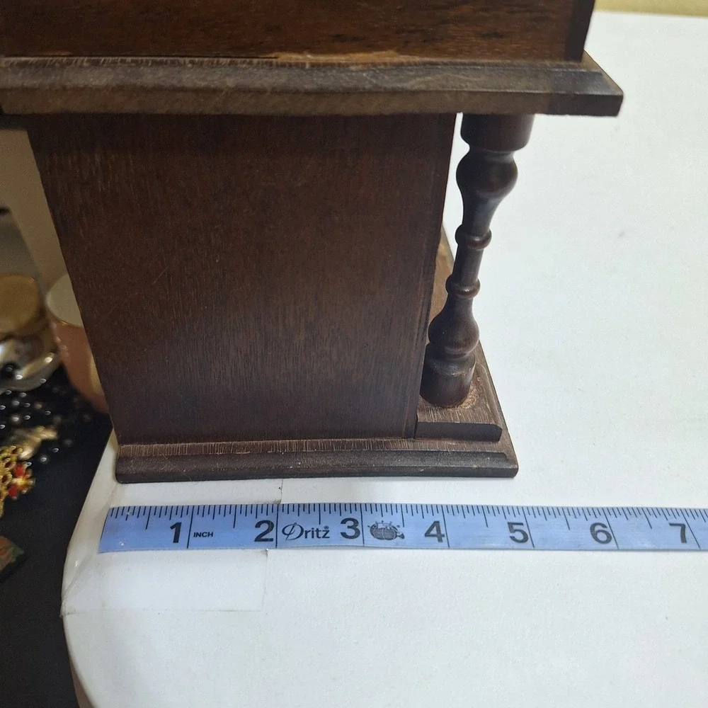 Vintage c.1970s Wooden Musical Jewelry Box Wind-Up Music Box 2 Drawers As-Is
